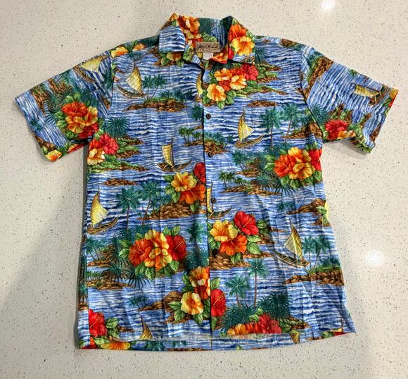 Blue Hawaii Other - Blue Hawaii Mens M Hawaiian Aloha Shirt Cotton Sailboat Floral Made in Hawaii